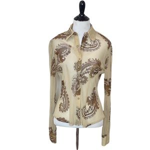 New York & Co Nylon Paisley Button-Down X-Small